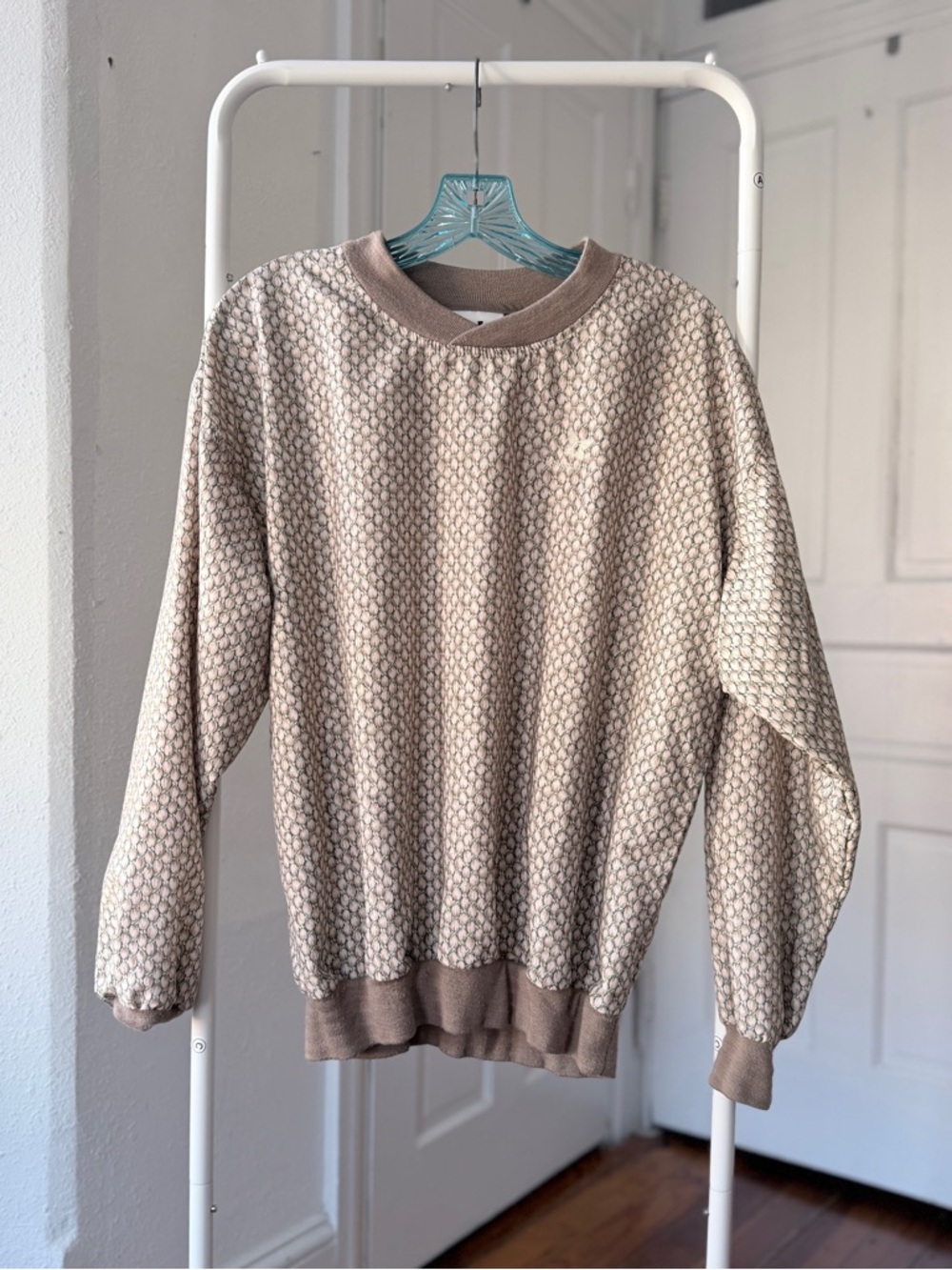 Neutral Patterned Crewneck Sweatshirt - Beige